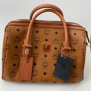 MCM Heritage Boston Medium cognac leather satchel